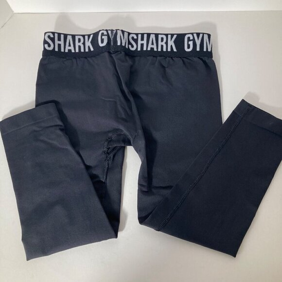 Womens Gym Shark Short Leggings Black XS Silicone Waist Band 12 - 14" #3 - Picture 2 of 6